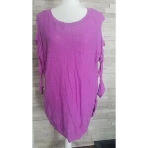 Express Top Womens Size Small Thermal Tunic Cut out Sleeves Semi Sheer